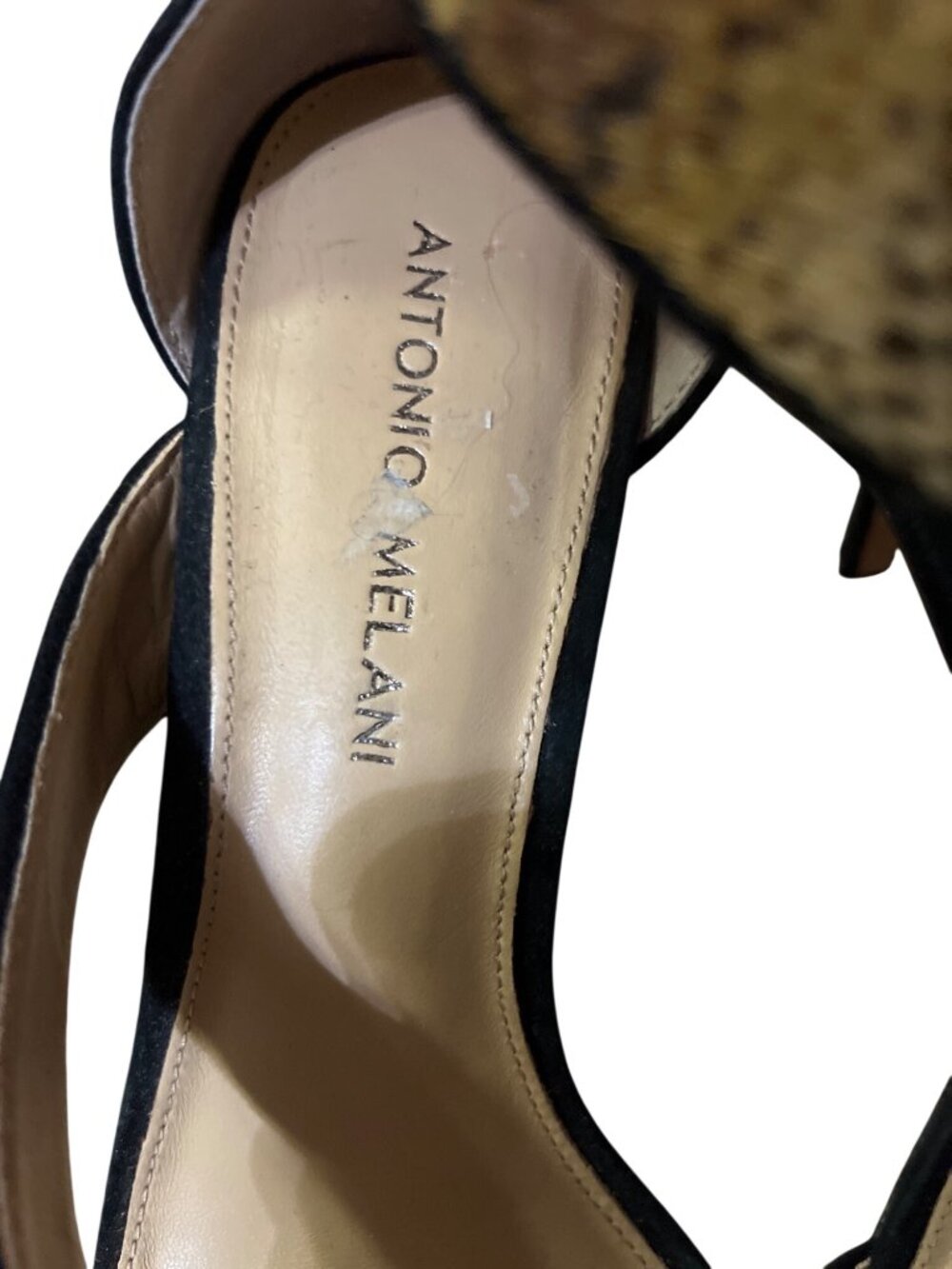 Antonio Melani Strappy Heels Animal Print Black Suede 8M Used - Picture 10 of 16
